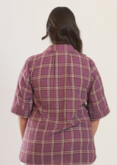 A Model Wearing Purple Handwoven Cotton Purple Garden Shirt, curated by Only Ethikal